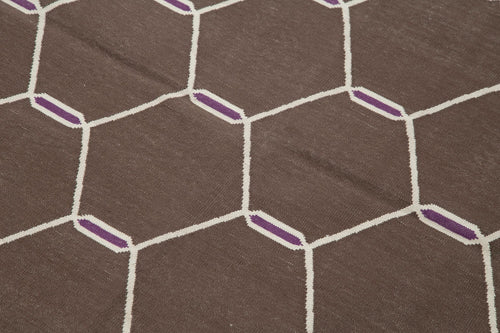 Handmade Area Rug - Brown Geometric Cotton Wool Rug 3'8'' x 5'6'' by Agacan