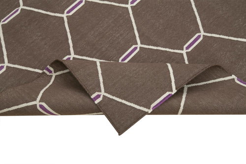 Handmade Area Rug - Brown Geometric Cotton Wool Rug 3'8'' x 5'6'' by Agacan