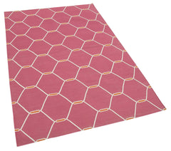 Handmade Area Rug - Pink Geometric Cotton Wool Vintage Decorative Carpet 3'7"x5'8"