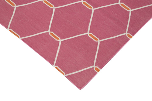 Handmade Area Rug - Pink Geometric Cotton Wool Vintage Decorative Carpet 3'7"x5'8"