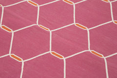 Handmade Area Rug - Pink Geometric Cotton Wool Vintage Decorative Carpet 3'7"x5'8"