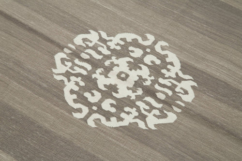 Handmade Area Rug – Beige Geometric Cotton Wool Rug for Living Room 3'7"x5'7"