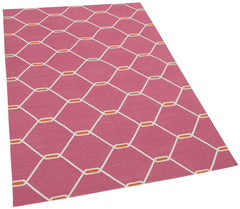 Handmade Area Rug – Pink Geometric Cotton Wool Vintage Turkish Carpet 3'6''x5'5''