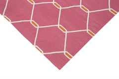 Handmade Area Rug – Pink Geometric Cotton Wool Vintage Turkish Carpet 3'6''x5'5''