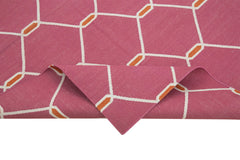 Handmade Area Rug – Pink Geometric Cotton Wool Vintage Turkish Carpet 3'6''x5'5''