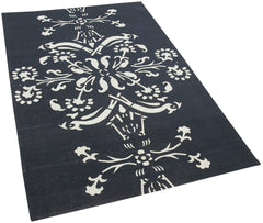Geometric Duri Black Geometric Cotton Wool Handmade Area Rug 3'7'' x 5'7''