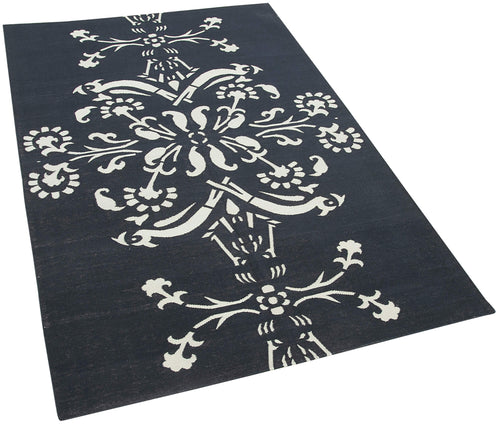 Geometric Duri Black Geometric Cotton Wool Handmade Area Rug 3'7'' x 5'7''