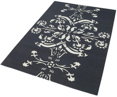 Geometric Duri Black Geometric Cotton Wool Handmade Area Rug 3'7'' x 5'7''