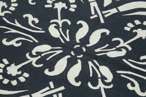 Geometric Duri Black Geometric Cotton Wool Handmade Area Rug 3'7'' x 5'7''