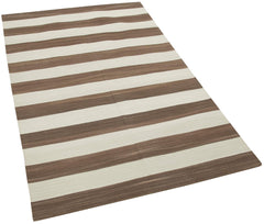 Handmade Area Rug – Brown Geometric Cotton Wool Rug 3'5'' x 5'7'' Durable Floor Covering