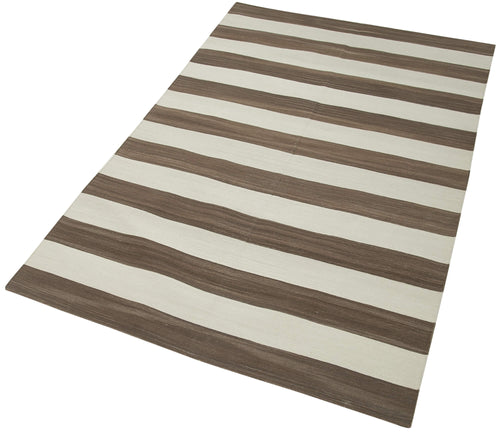 Handmade Area Rug – Brown Geometric Cotton Wool Rug 3'5'' x 5'7'' Durable Floor Covering