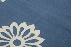 Handmade Area Rug - Blue Geometric Cotton Wool Vintage Handwoven Carpet 3'7"x5'5"