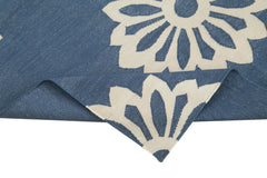 Handmade Area Rug - Blue Geometric Cotton Wool Vintage Handwoven Carpet 3'7"x5'5"