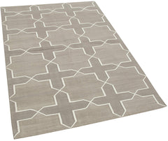 Handmade Area Rug – Beige Geometric Design Cotton Wool 3x5 Feet Durable Soft Floor Covering