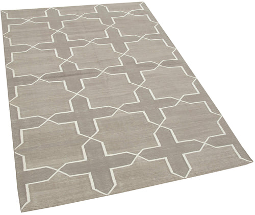 Handmade Area Rug – Beige Geometric Design Cotton Wool 3x5 Feet Durable Soft Floor Covering