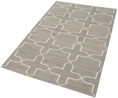 Handmade Area Rug – Beige Geometric Design Cotton Wool 3x5 Feet Durable Soft Floor Covering