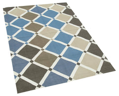 Geometric Duri Blue Geometric Cotton Wool Handmade Area Rug 3'6'' x 5'3''