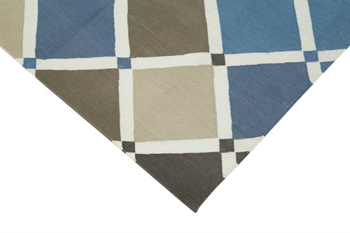 Geometric Duri Blue Geometric Cotton Wool Handmade Area Rug 3'6'' x 5'3''