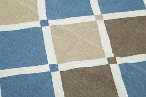 Geometric Duri Blue Geometric Cotton Wool Handmade Area Rug 3'6'' x 5'3''