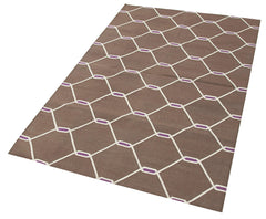 Geometric Duri Brown Geometric Cotton Wool Handmade Area Rug 3'5'' x 5'5''