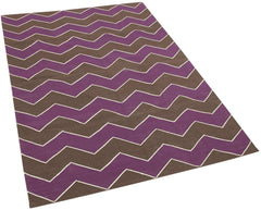 Geometric Duri Brown Purple Geometric Cotton Wool Handmade Area Rug 3'7'' x 5'5''