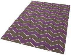 Geometric Duri Brown Purple Geometric Cotton Wool Handmade Area Rug 3'7'' x 5'5''