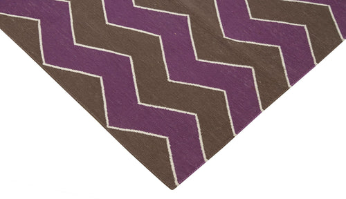 Geometric Duri Brown Purple Geometric Cotton Wool Handmade Area Rug 3'7'' x 5'5''