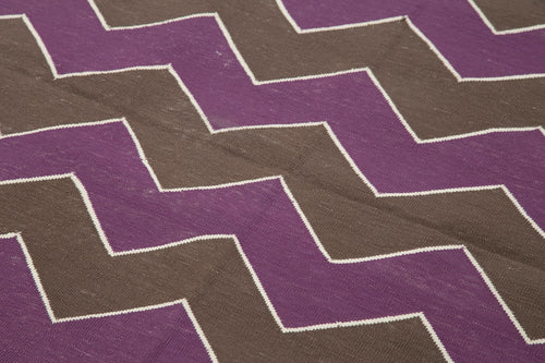 Geometric Duri Brown Purple Geometric Cotton Wool Handmade Area Rug 3'7'' x 5'5''
