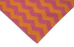 Handmade Area Rug - Orange Geometric Pattern Cotton Wool 3x5 Feet Vintage Turkish Carpet