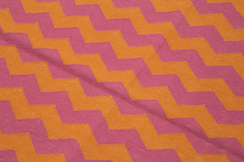 Handmade Area Rug - Orange Geometric Pattern Cotton Wool 3x5 Feet Vintage Turkish Carpet