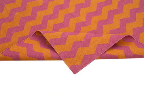 Handmade Area Rug - Orange Geometric Pattern Cotton Wool 3x5 Feet Vintage Turkish Carpet