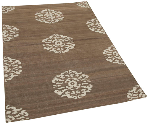 Duri Brown Geometric Cotton Wool Handmade Area Rug 3'7'' x 5'5''