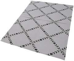 Handmade Area Rug - Grey Geometric Cotton Wool Vintage Hand Woven Carpet 3'6"x4'11"