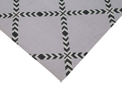 Handmade Area Rug - Grey Geometric Cotton Wool Vintage Hand Woven Carpet 3'6"x4'11"