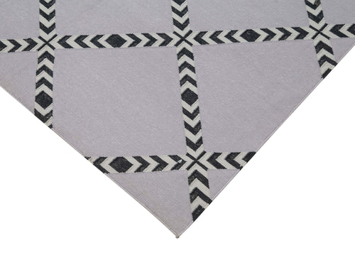 Handmade Area Rug - Grey Geometric Cotton Wool Vintage Hand Woven Carpet 3'6"x4'11"
