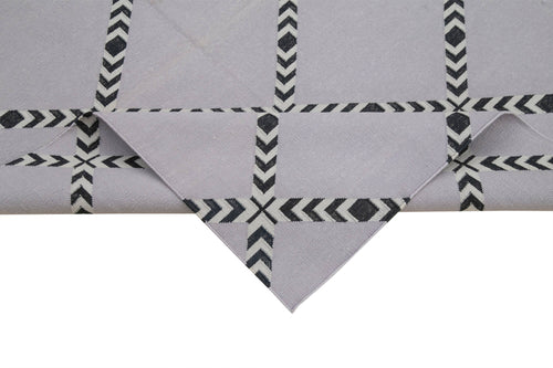 Handmade Area Rug - Grey Geometric Cotton Wool Vintage Hand Woven Carpet 3'6"x4'11"