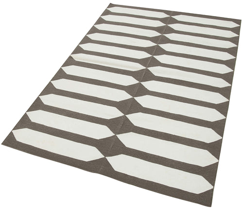 Duri Brown Geometric Cotton Wool Handmade Area Rug 3'7'' x 5'6''