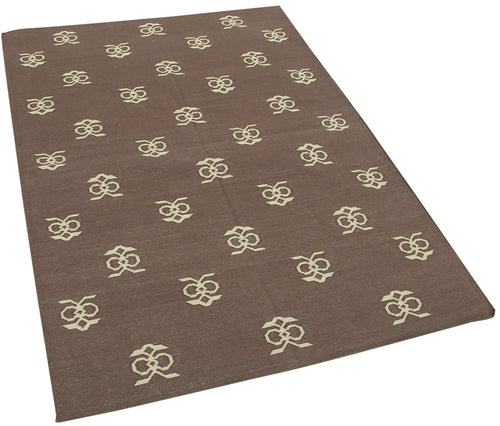 Handmade Area Rug - Brown Geometric Cotton Wool Rug, Soft Textured Floor Covering 3'7''x5'4''