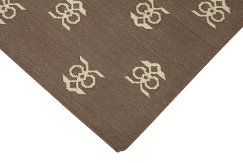 Handmade Area Rug - Brown Geometric Cotton Wool Rug, Soft Textured Floor Covering 3'7''x5'4''