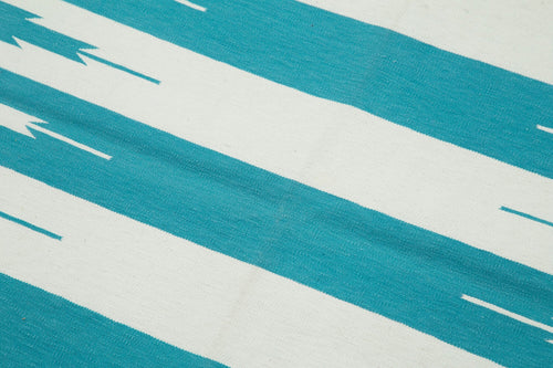 Geometric Duri Turquoise Geometric Cotton Wool Handmade Area Rug 3'5'' x 5'5''