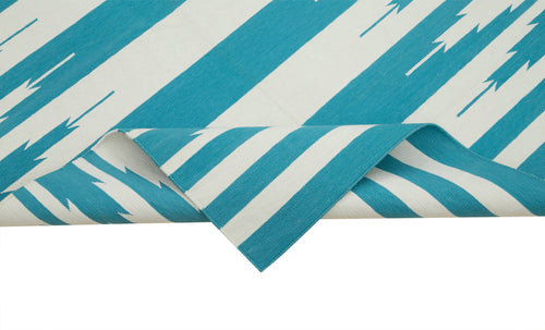 Geometric Duri Turquoise Geometric Cotton Wool Handmade Area Rug 3'5'' x 5'5''