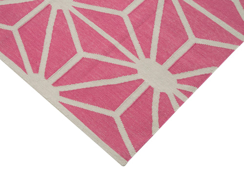 Duri Pink Geometric Cotton Wool Handmade Area Rug 3'7'' x 5'5''