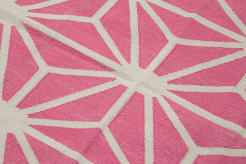 Duri Pink Geometric Cotton Wool Handmade Area Rug 3'7'' x 5'5''