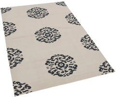 Geometric Duri Cream Geometric Cotton Wool Handmade Area Rug 3'6'' x 5'4''