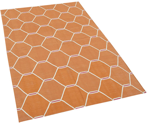 Duri Orange Geometric Cotton Wool Handmade Area Rug 3'6'' x 5'6''