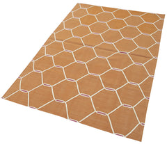 Duri Orange Geometric Cotton Wool Handmade Area Rug 3'6'' x 5'6''