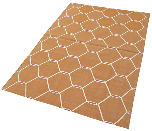 Duri Orange Geometric Cotton Wool Handmade Area Rug 3'6'' x 5'6''