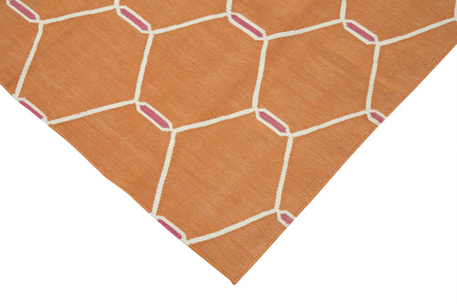 Duri Orange Geometric Cotton Wool Handmade Area Rug 3'6'' x 5'6''