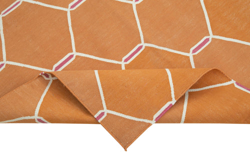 Duri Orange Geometric Cotton Wool Handmade Area Rug 3'6'' x 5'6''