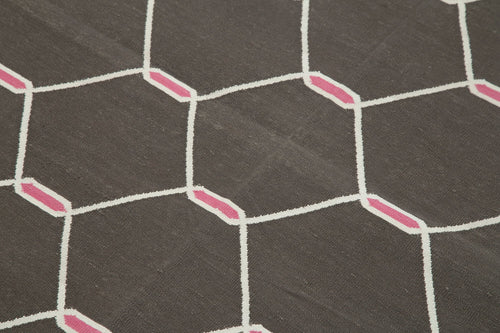 Duri Brown Geometric Cotton Wool Handmade Area Rug 3'7'' x 5'6''